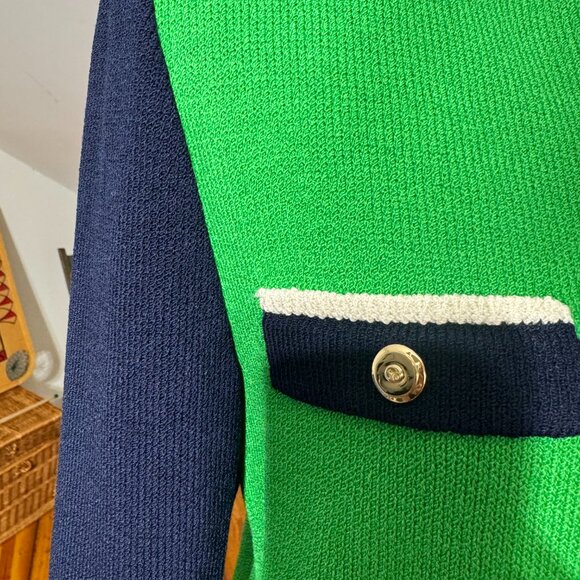 St John Collection by Marie Gray Knit Kelly Green Navy Blue Sweater size 6 - Picture 6 of 10
